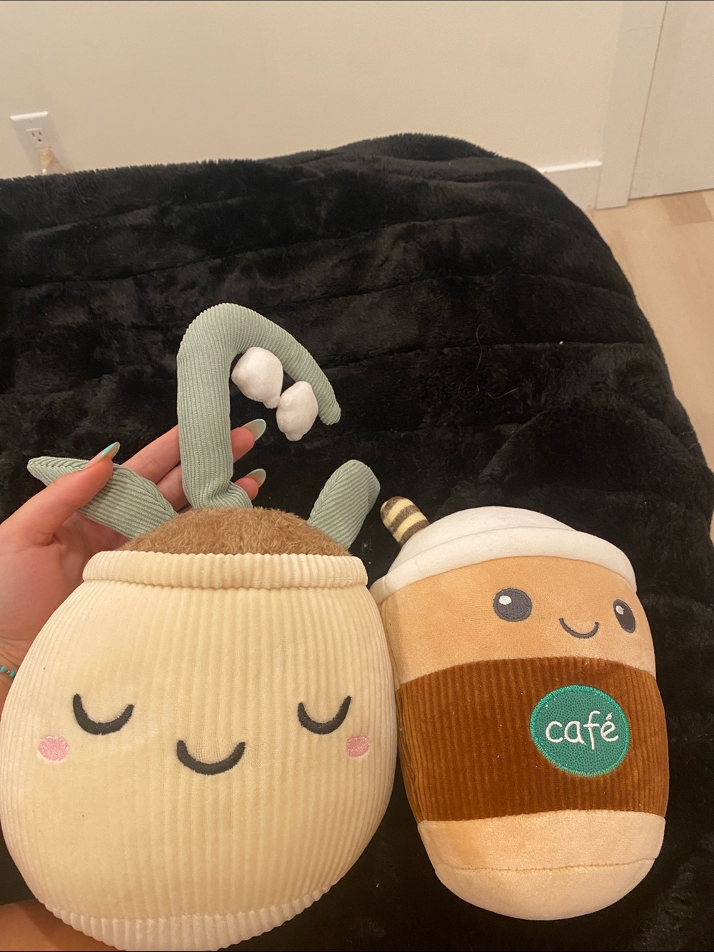 Corduroy Plush Planter & Café Cup Plush Toy Set - Cream and Brown